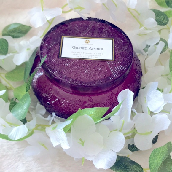 Huntington home gilded amber scented large glass detailed candle - Picture 1 of 3